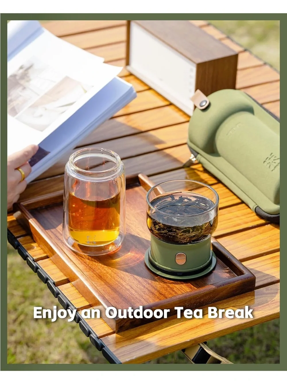 Olive Green Portable Tea Infuser Travel Mug with Carry Case